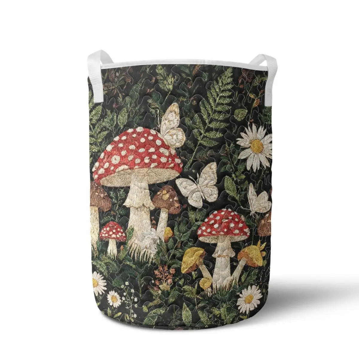 Mushroom Butterfly Quilted Laundry Hamper, Vintage Wildflower Daisy Storage Organizer Bin, Large Capcity Basket For Mom Gift Bedroom Bathroom Dorm Cottagecore Home Decor laundy car