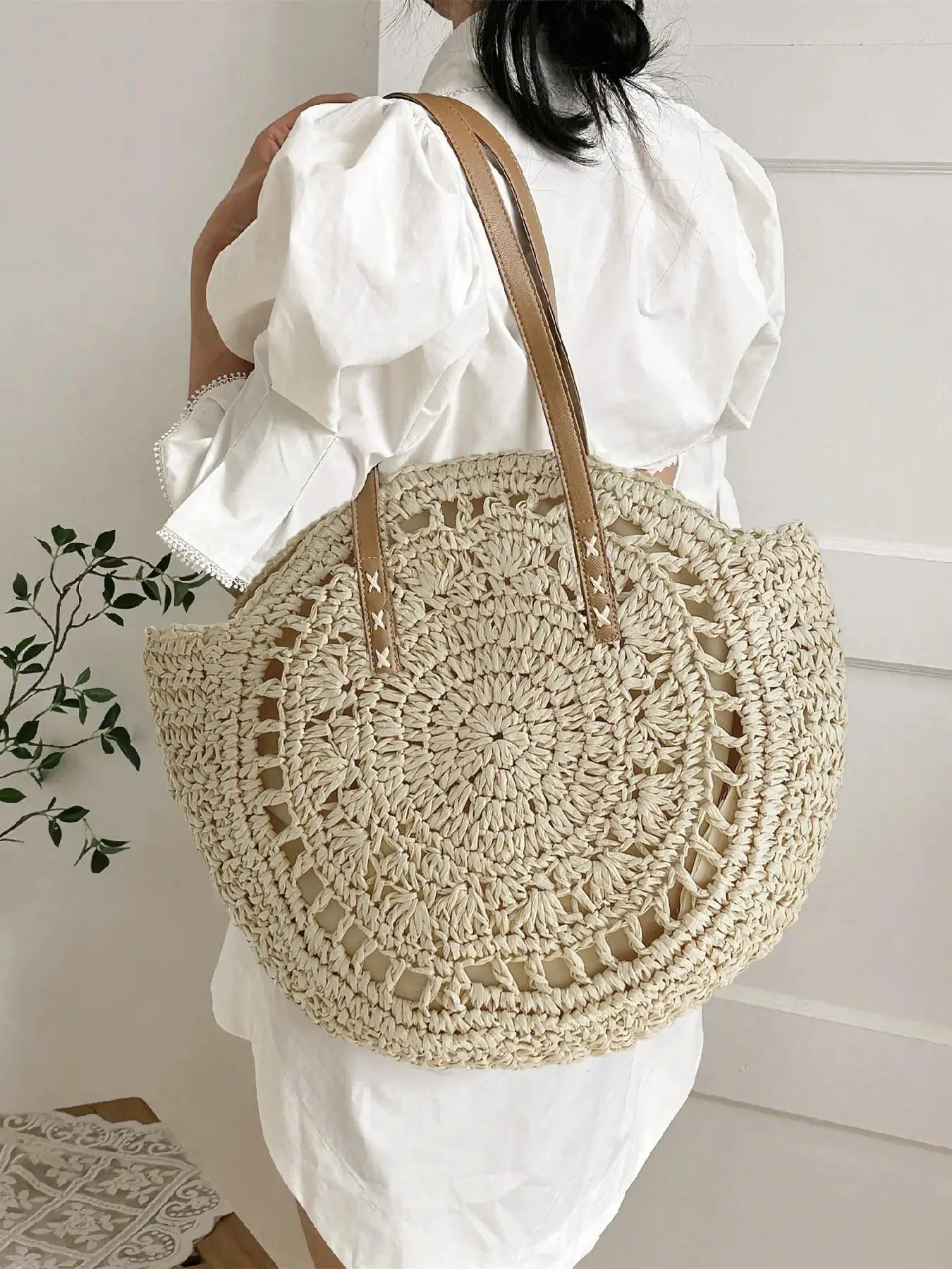 Summer 2025 Hollow Out Straw Tote Bag for Women, Cute Large Capacity Shoulder Bag for Vacation Beach, Chic Tote Bags for School, Dating, Back To Schoo