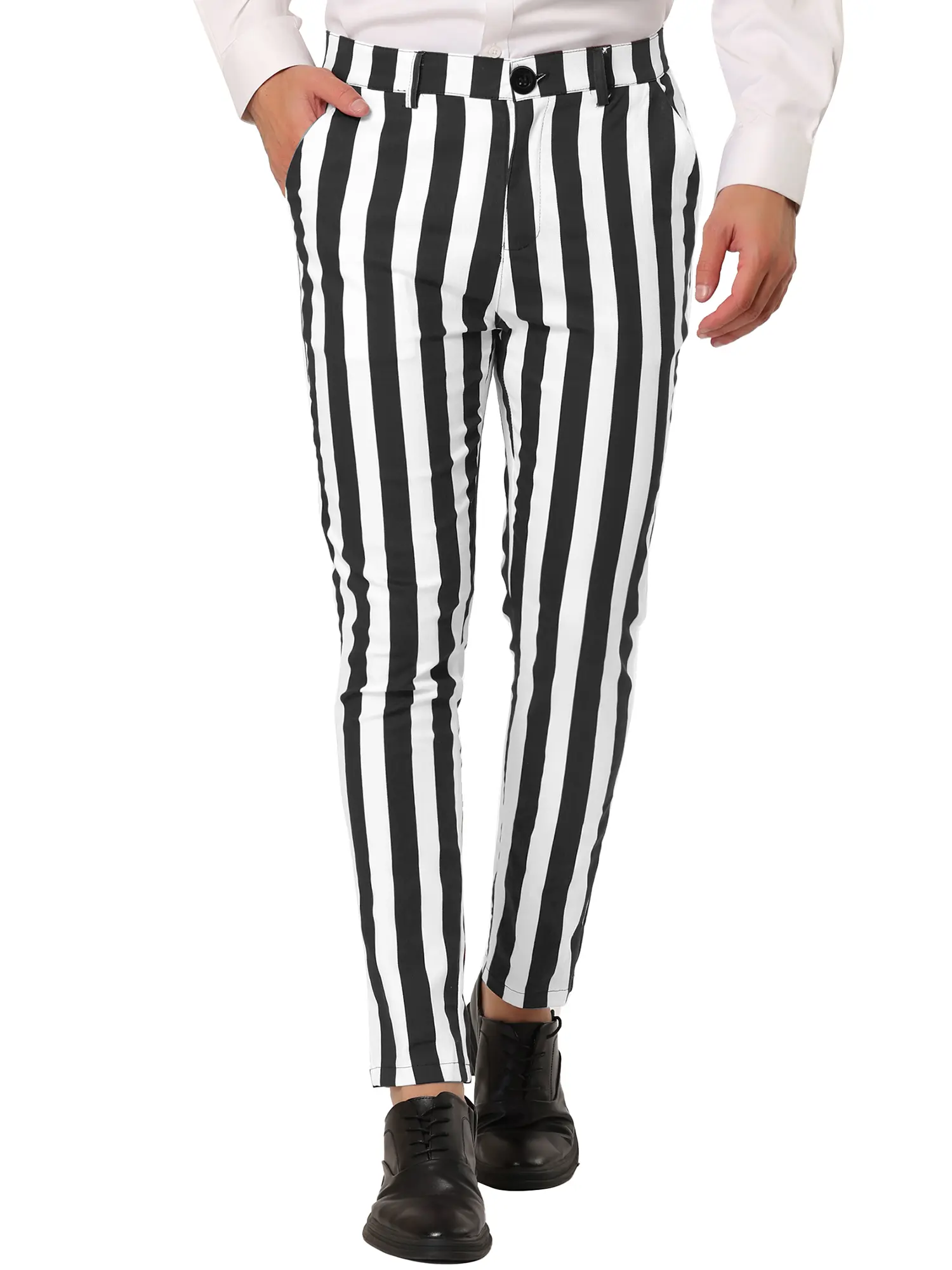 INSPIRE CHIC Men's Striped Pants Casual Skinny Fit Color Block Pencil Cotton Polyester Dress Trousers
