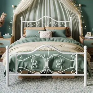 Twin Full Queen King Platform Bed Frame For Kids Metal Bed Frame With Butterfly Pattern Headboard Footboard No Box Spring Needed Easy Assembly White Black