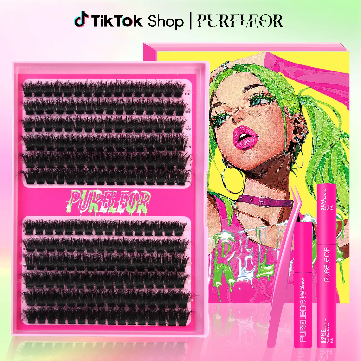 PURELEOR Eyelash Clusters, 192 Pcs DIY Lash Extension Kit, D Curl Wispy Lashes in Mixed Lengths 13-20mm, Natural Look At-Home Makeup for Beginners, Cluster Lashes