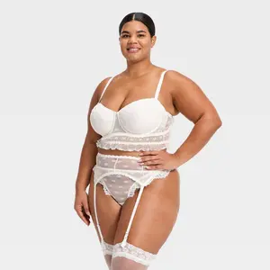 Women's Heirloom Lace 3pc Lingerie Set - Auden White 2X