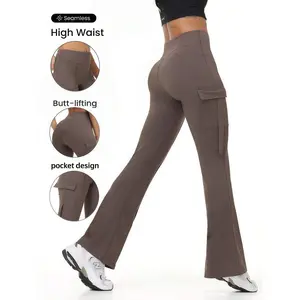 Women's High Waisted Bell Bottoms, Autumn And Winter Brushed Bell Bottoms, Elastic Soft Bell Bottoms, Pocket Bell Bottoms, High Waisted Commuting Yoga Pants, Sports Leggings, Solid Color Work Pants, Casual Sports Pants trampoline  park  esli  outfit adano
