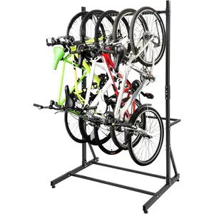 Freestanding Bike Rack for 5 Bicycles, Vertical Bike Rack with 300 Lbs Capacity, Adjustable Height Indoor Bike Storage Rack, Black