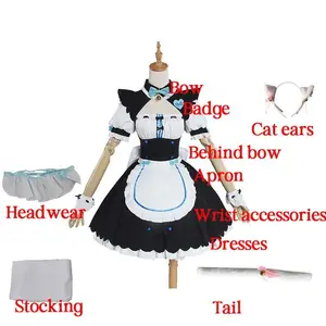 NEKOPARA Cosplay Chocola Vanilla Cosplay Maid Dress  Women Girls Full Set  Cute Lolita Halloween Party Outfits with Wig