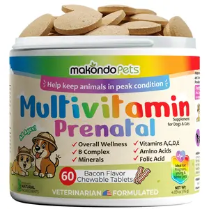 Prenatal Dog Vitamins – Multivitamin for Dogs and Cats + Folic Acid & Minerals - Bacon Flavor Chewables for Maternal Health & Prenatal Care