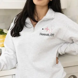 Embroidered Personalized Nurse Quarter-Zip Sweatshirt – Custom Nursing Pullover, Ideal RN, LPN, CNA Graduation Gifts
