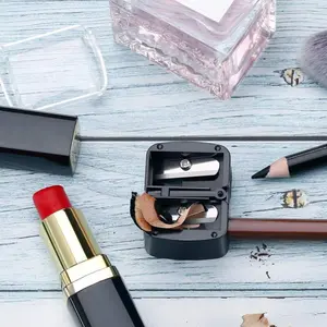 Eyebrow Pencil Sharpener Set, 2 Sharpener + 1 Eraser, Dual Size Holes, Black Red Blue White, for Sharpening Lipstick Eyeliner Pencil, Ideal for Eyebrow Lip Liner School Supplies Womens Gifts