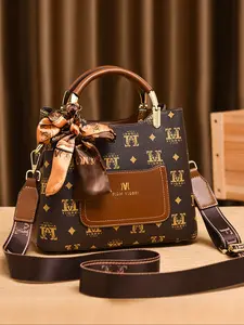 New Fashion Large Capacity Shoulder Crossbody Bag, High-End Elegant Handbag with Scarf, Stylish and Versatile for All Occasions, Elegant Embossed Bag