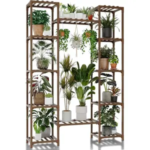 GENTINGBRO Plant Stand Indoor Outdoor 62.2“ Tall Plant Shelf Large Tiered Flower Stands for Multiple Display Wood Hanging Planter Holder for Living Room Garden Balcony Patio Decor