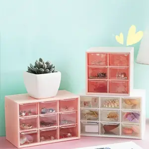 9-Slot Storage Box Organizer, Durable Plastic Organizers, Girls' Dormitory Desktop Stationery Jewelry Dustproof Drawer Type Box, Ideal for Students & Women