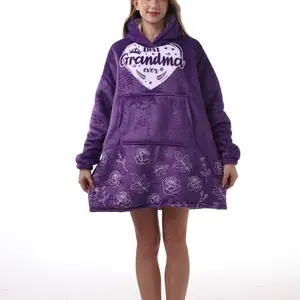 Comfortable Soft Fleece Hooded Blanket for Grandma, Rose Print Wearable Shawl, Perfect Mother's Day Gift for Grandmother