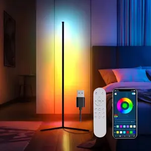 Rgbic Corner Floor Lamp, 16 Million Colors, USB Powered, Smart APP Control, Music Sync, Adjustable Brightness, Timer, Modern Design