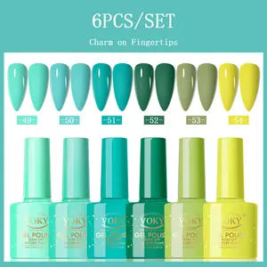 VOKY 6-Pack Green Gel Nail Polish Set #49-54 (Mint Sage Emerald Olive Collection) - UV LED Soak Off Manicure Kit, 5-Free Fragrance Free Long Lasting High Gloss Care, Multi-Pack Nail Art Wipes, Set-1 Spring Summer Gift, Nail Care