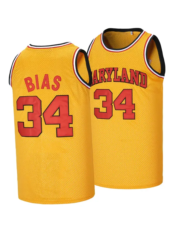 Men's Basketball Jersey, Len Bias #34 Maryland Retro Throwback Style, All-Season Embroidered Stretch Sportswear for Fans, Embroidery Sportswear