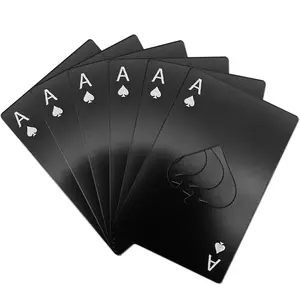 Bottle Opener Keychain, Beer Bottle Opener with Ace of Spades Design, Stainless Steel Portable Card-Style Opener for Groomsmen Bridesmaid Gifts,or Party Essentials (6 Pcs-Black)