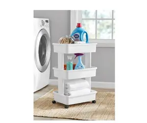 Multi-Tier Plastic Rolling Laundry Cart Arctic White for Bathroom Laundry Pantry Storage with Wheels and Spacious Shelves Ideal for Easy Movement and Organized Storage