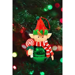 Christmas Ornament - Glossy Gingerbread Elf with Lollipop. Wizardi Festive Decoration F07-N2-17-E2506A