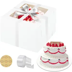 5 Packs Tall Cake Box and Cake Boards,12x12x8 inches Cake Boxes with Window,White Cake Containers for Birthday,Wedding, Shower,Multi-Layer Cake Display