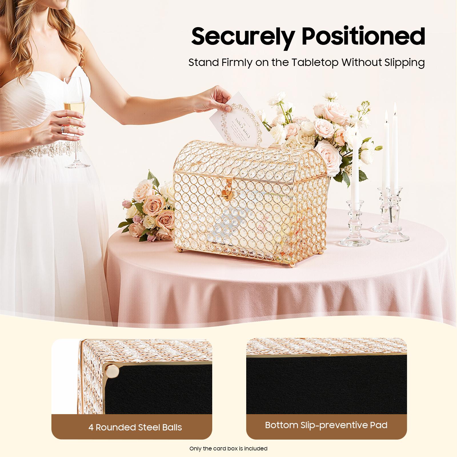 Clear Gold Lockable Wedding Card Box with Key for Invitations Greeting Cards Cash Tips Honeymoon Fund Donation Piggy Bank Home Office Party Ornaments