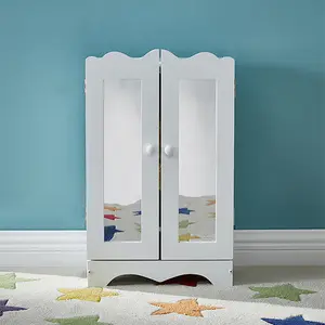 Wooden Doll Furniture with 6 Hangers Open Wardrobe Organiser Doll Cabinet for Dolls Toy Dollhouse Accessories Suitable for Dolls up to 20 Inches