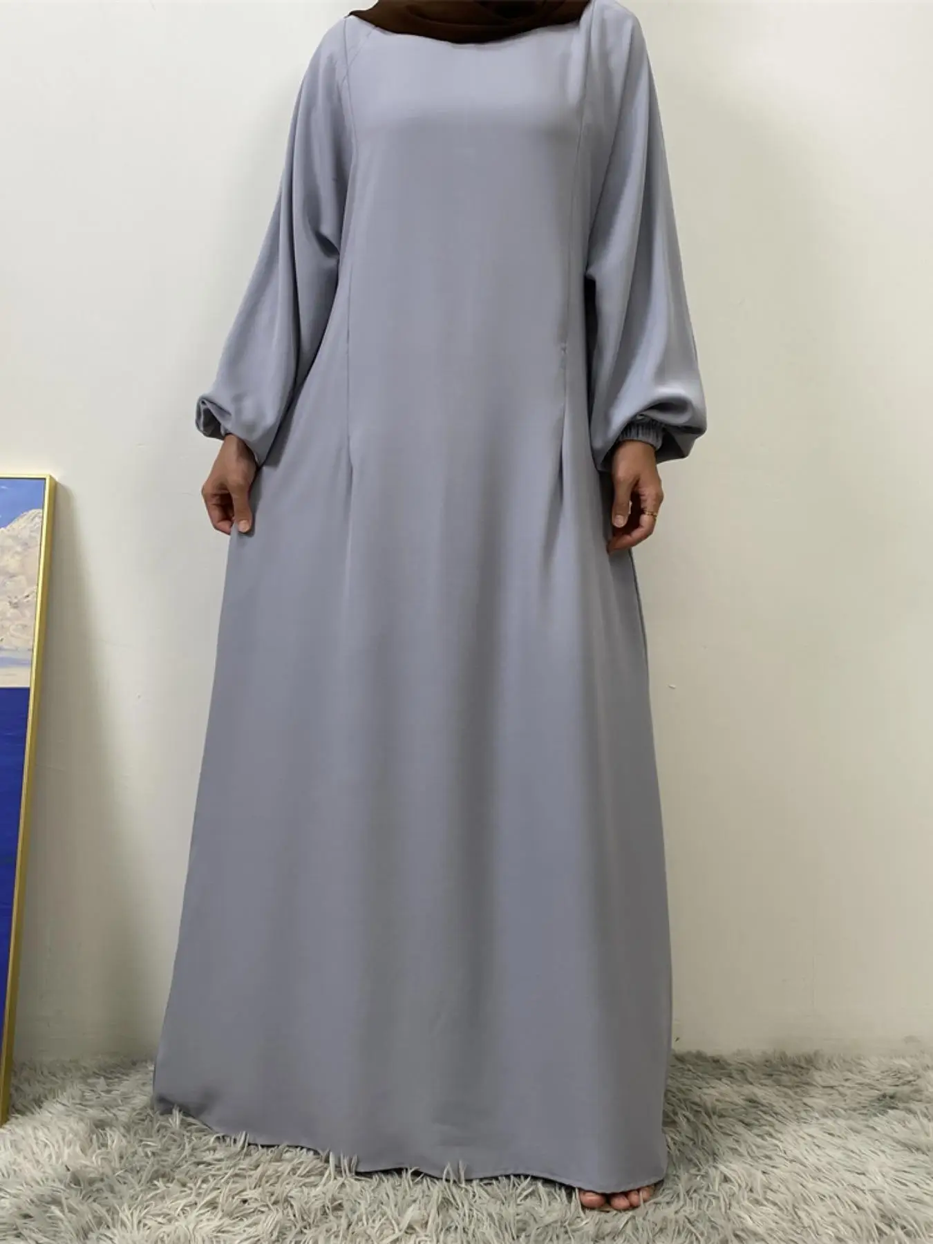 Women's Solid Color Zip Up Fabric Dress without Hijab, Modest Fashion Long Sleeve Round Neck Dress for Daily Wear, Ladies Clothes for All Seasons