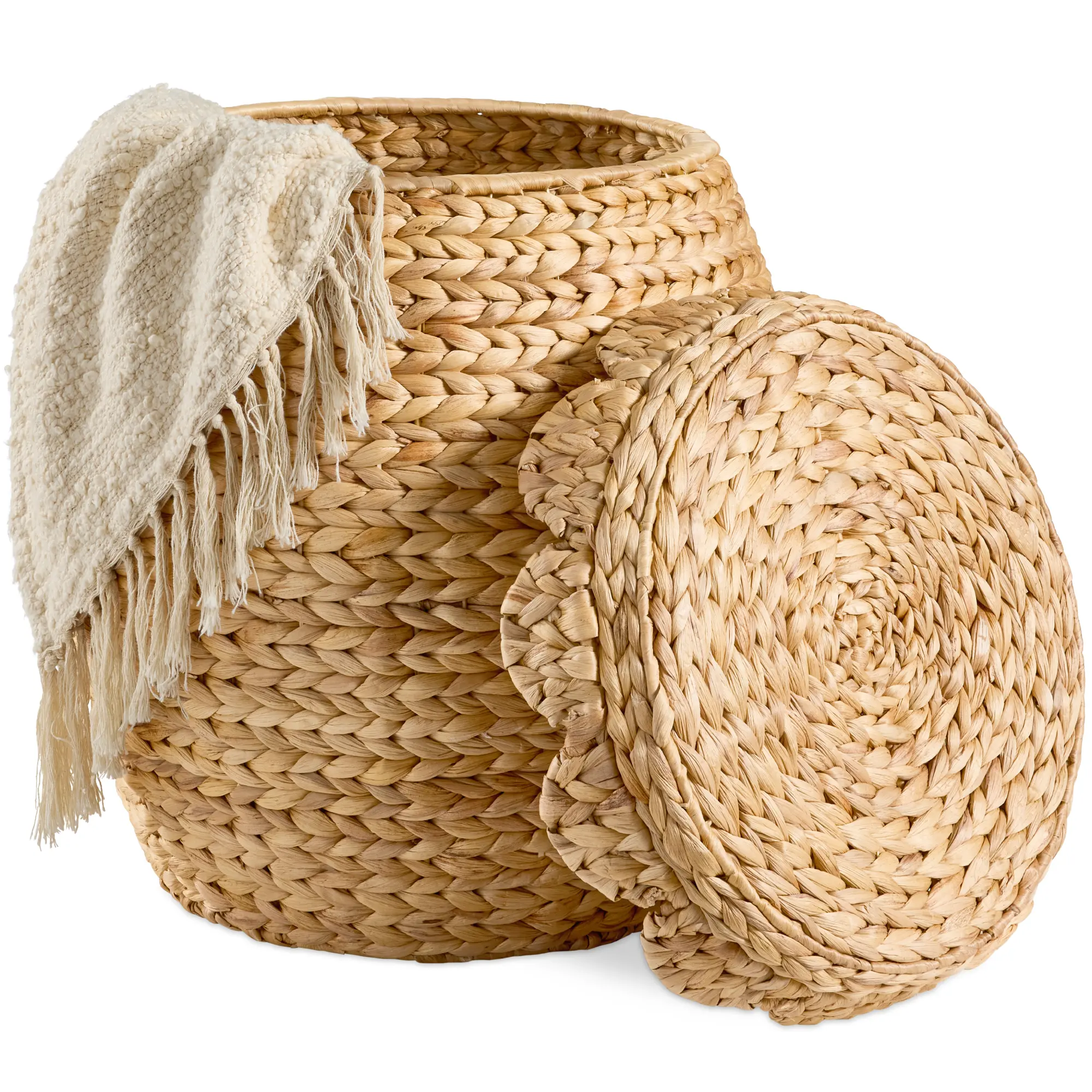 Best Choice Products Scalloped Water Hyacinth Storage Tote Basket with Lid
