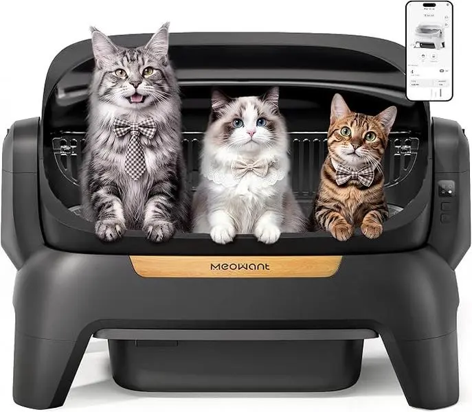 Meowant XXXL Automatic Litter Box, Extra Large Open-Top Self-Cleaning Tray for Multi-Cat Homes with APP Control, Infrared Scanning, Anti-Pinch Feature, 12L Waste Bin and Odor Control, Automatic Litter Boxes,back to school