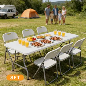 Best Choice Products 8ft Plastic Folding Table, Indoor Outdoor Heavy Duty Portable Table with Handle & Lock for Picnic, Party, Camping, White