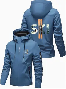 Men's Lightweight Windproof Ski Jacket with Zipper and Hat, Casual Fitted Design for Snowboarding, Cycling, Fishing