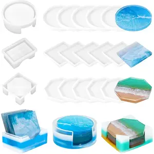 18 Pieces Resin Coaster Molds, Coaster Molds for Epoxy Resin, Coaster Resin Mold with Storage Box Mold for DIY Art Craft Cup Mats