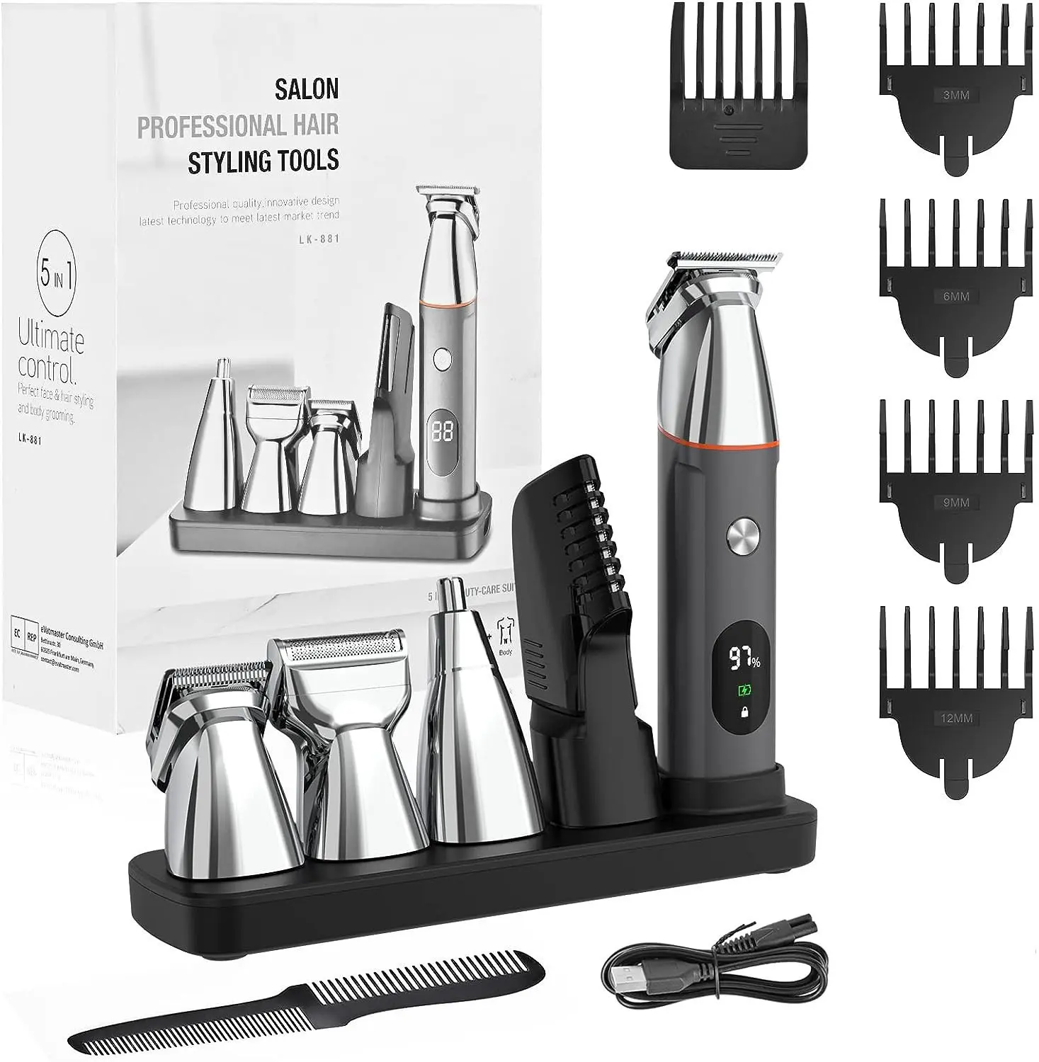 Professional Barber Clippers Grooming Kit - 4 Attachments, Digital Display for Precision Trimming & Styling (Home, Festive Party Supplies, Party Bag Gift Option)