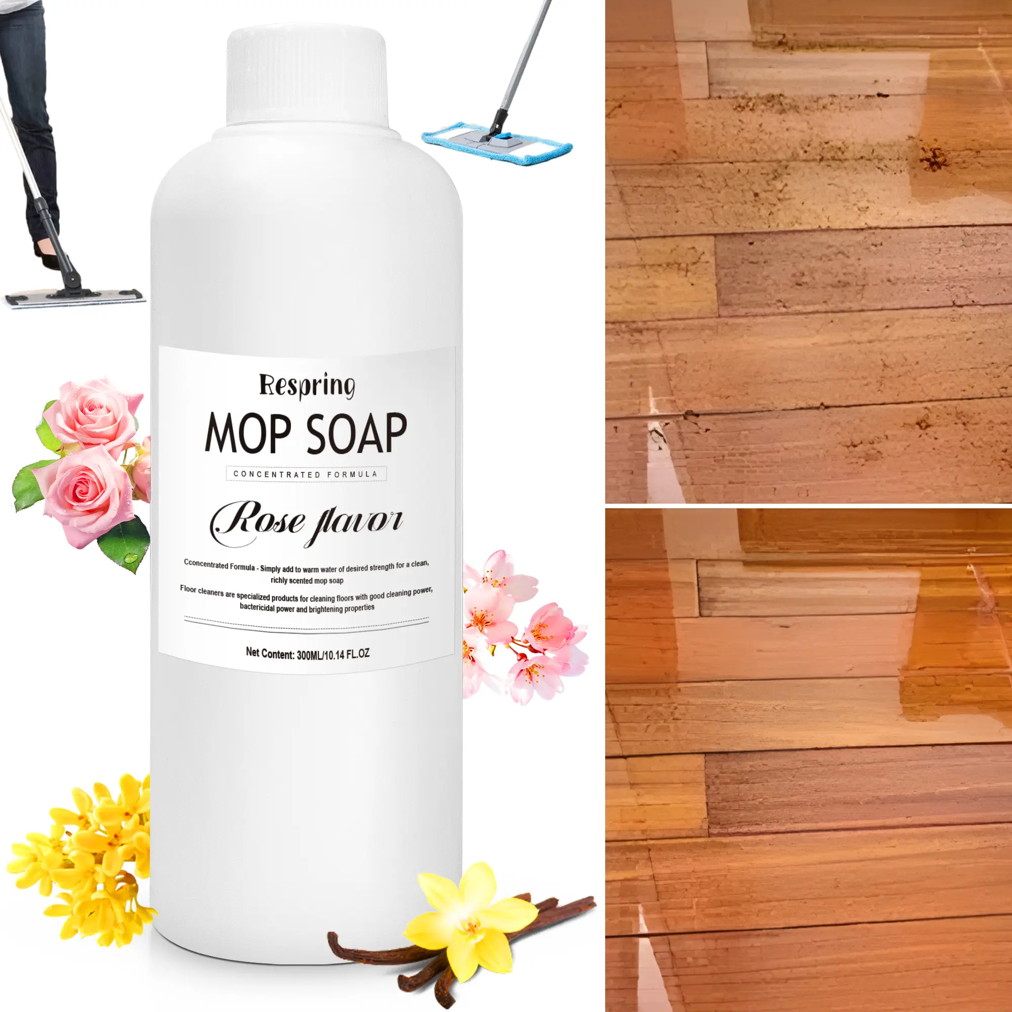Mop Soap 300ml / 10.14oz  Highly Scented Household Cleaning Products for Hardwood Tile Marble Laminate Floors Easy to Use Long Lasting Fragrance.