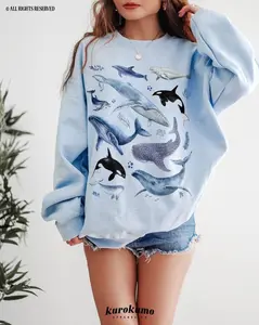 Watercolor Whale Sweater Trendy Ocean Crewneck Aesthetic Whales Crew Neck Dolphin Narwhal Beluga Humpback Orca Whale Gifts Indie Sweatshirt