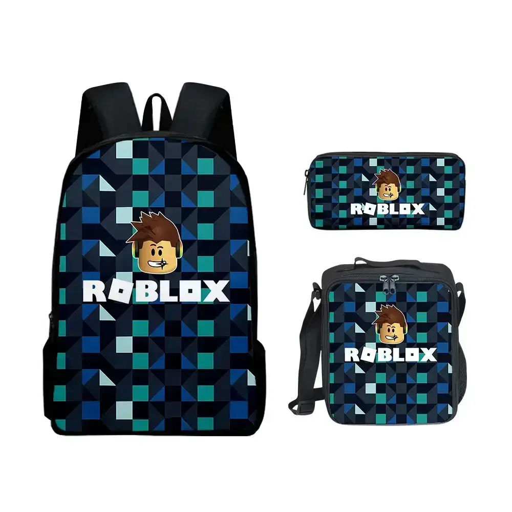 2026 New Roblox Three-Piece Set Pencil Case Cartoon Anime Portable Lunch Bag Large Capacity Wear-Resistant Breathable Backpack