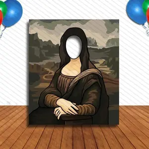 Mona Lisa Theme 2D Flat Banner, Hollow Face Photo Stand, Party Selfie Prop, Famous Art Decor, No Power Required, 1pc