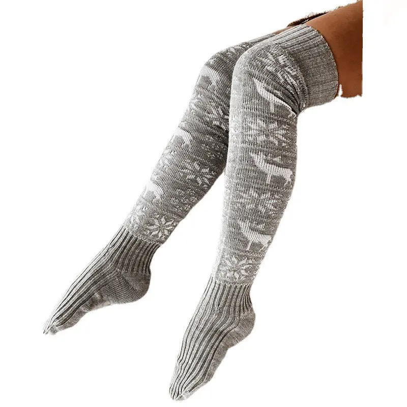 Cozy Christmas Knit Over-The-Knee Socks | Warm Winter Snowflake Stockings