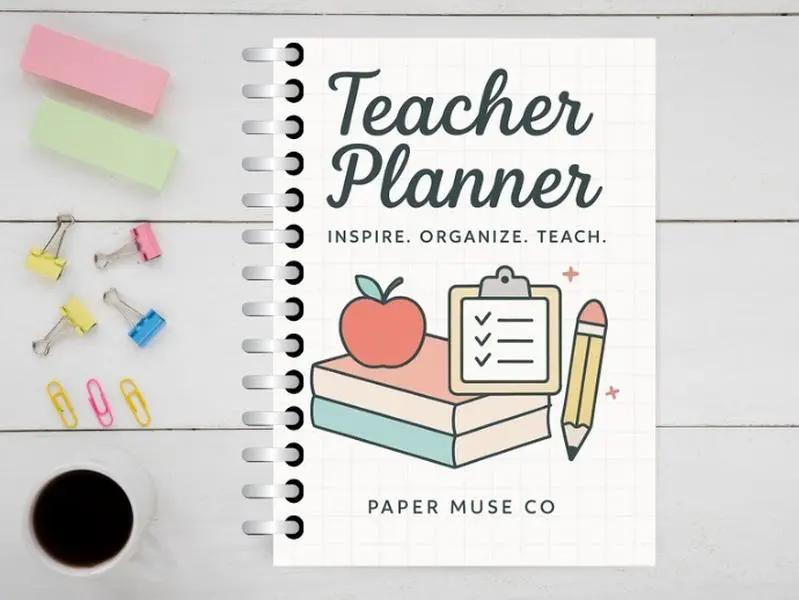 Paper Muse Co Teacher Planner Essential Tool for Educators Weekly Monthly Planning Sections for Assignment Meetings & Lesson Plans Simple Practical Design English Language