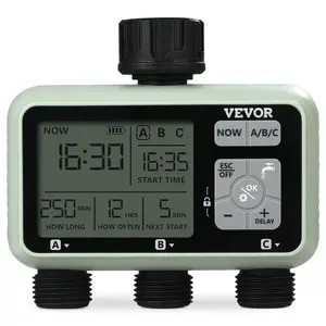 Summervibes VEVOR Water Timer, 3 Outlets, Hose Watering Sprinkler Timer, with 3 Independent Watering Zone LCD Display Rain Delay Mode Manual Mode 360 Brass Inlet Metal Filter, IPX6 Waterproof for Yard Watering