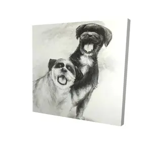 Begin Home Decor 2080-2424-AN186 24 x 24 in. Happy Dogs Sketch Canvas - White Pet Art for Home Decor