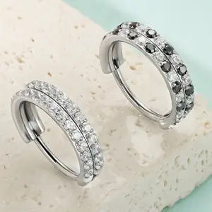 20G Titanium Nose Ring, Double Row Diamonds Hoop Nose Ring, Double Nose Ring For Single Piercing, Conch Helix Daith Lip Piercing Jewelry