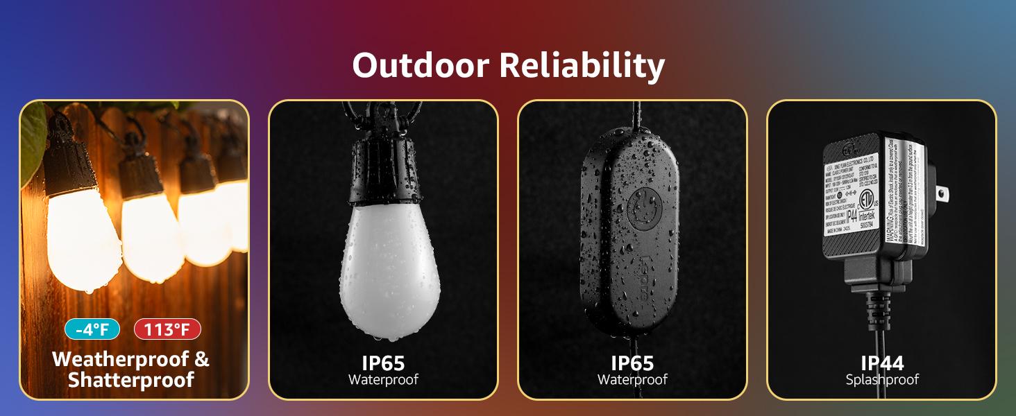 Lepro ZB1 AI Smart Outdoor String Lights APP Control, 54(42+12) ft RGB + IC +Warm White Waterproof Connectable Outdoor Strip Lights 15 LED Bulbs, Alexa Google Enabled, AI Generated Lighting LLM, NO Remote, 2.4 GHz WiFi+ Bluetooth