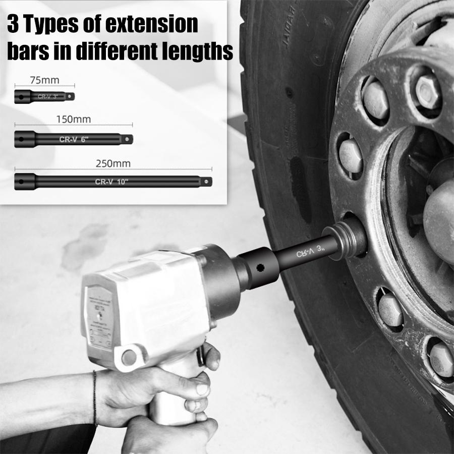 18-piece Impact Socket Extension Set Tools, Swivel Universal Joint, Deep 1/4", 3/8", 1/2" Drive Socket Adapter, Extension Bar, 3 Ratchet Coupler, CR-V Steel Alloy Corrosion-Resistant Mechanic extension handle  car home repair hand tool