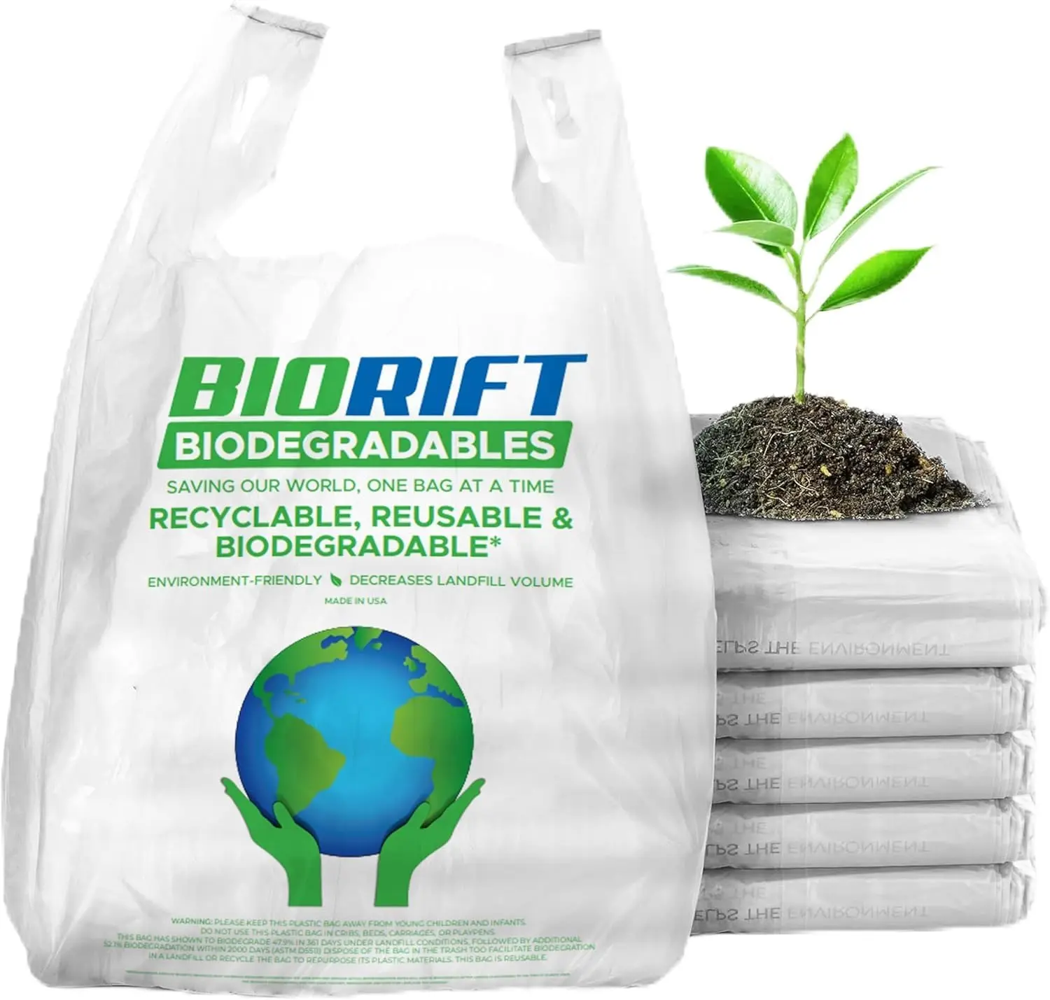 Biodegradable Thank You Bags | Bulk | Extra Thick, Strong, Recyclable, & Reusable | Shopping/Grocery/Restaurant/Supermarket | 12” x 6.5” x 22”