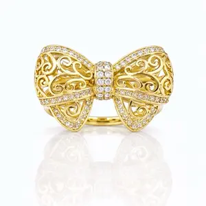 Elegant Bow Statement  Ring Gold Plated with Sparkling Stones for Women's Fashion Jewelry cod Ring001