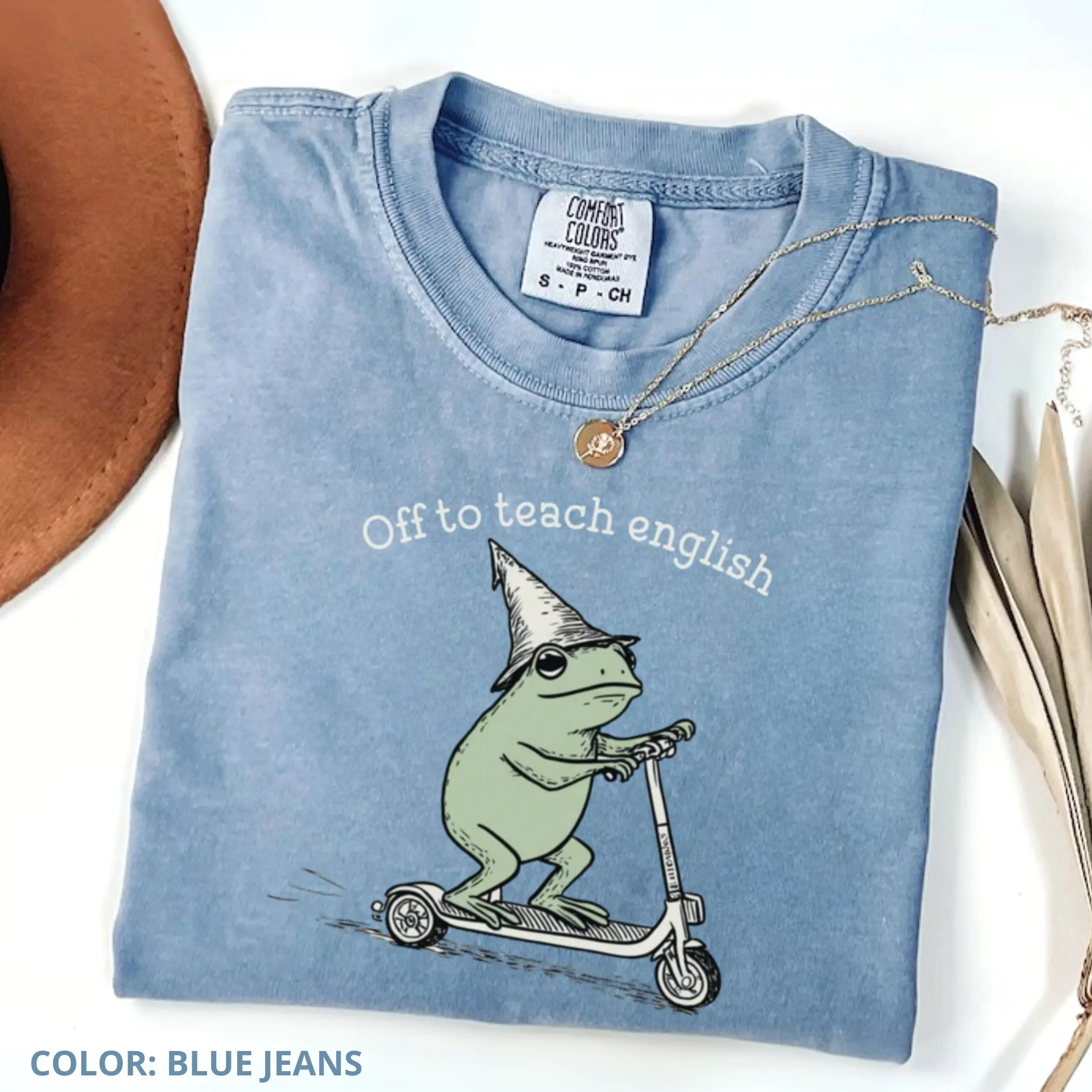 Comfort Colors English Teacher Frog Shirt, Teaching Literature Tee, High School Teacher TShirt, Funny Frog Scooter Gift, Cute Crewneck, Gift Idea