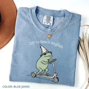 Comfort Colors English Teacher Frog Shirt, Teaching Literature Tee, High School Teacher TShirt, Funny Frog Scooter Gift, Cute Crewneck, Gift Idea