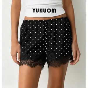 Polka Dot Pajama Shorts Casual Elastic Waist Lounge Shorts Summer Short Pants with Pockets Black Polka Dot L