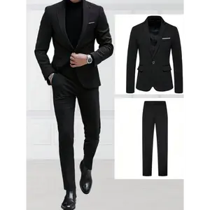Men's High-end New Suit Set 2pcs Suit and Trousers Fashionable for Wedding Banquet Party Menswear Pants Clothes Black Formal Dress Uniform