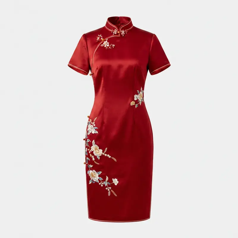 slim fit dress slacks Red Blue Sequins Traditional Qipao Cheongsam Wedding Dress XL / Red main image 1